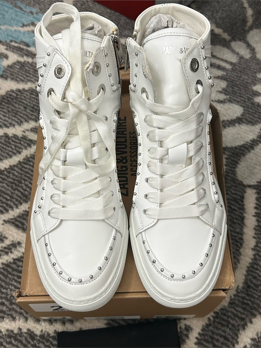 Zadig & Voltaire Women’s White Leather High-Top Sneakers Size 37